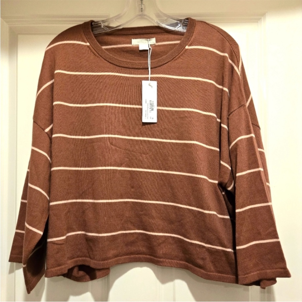Outerknown Brown & Cream Striped Cropped Sweatshirt